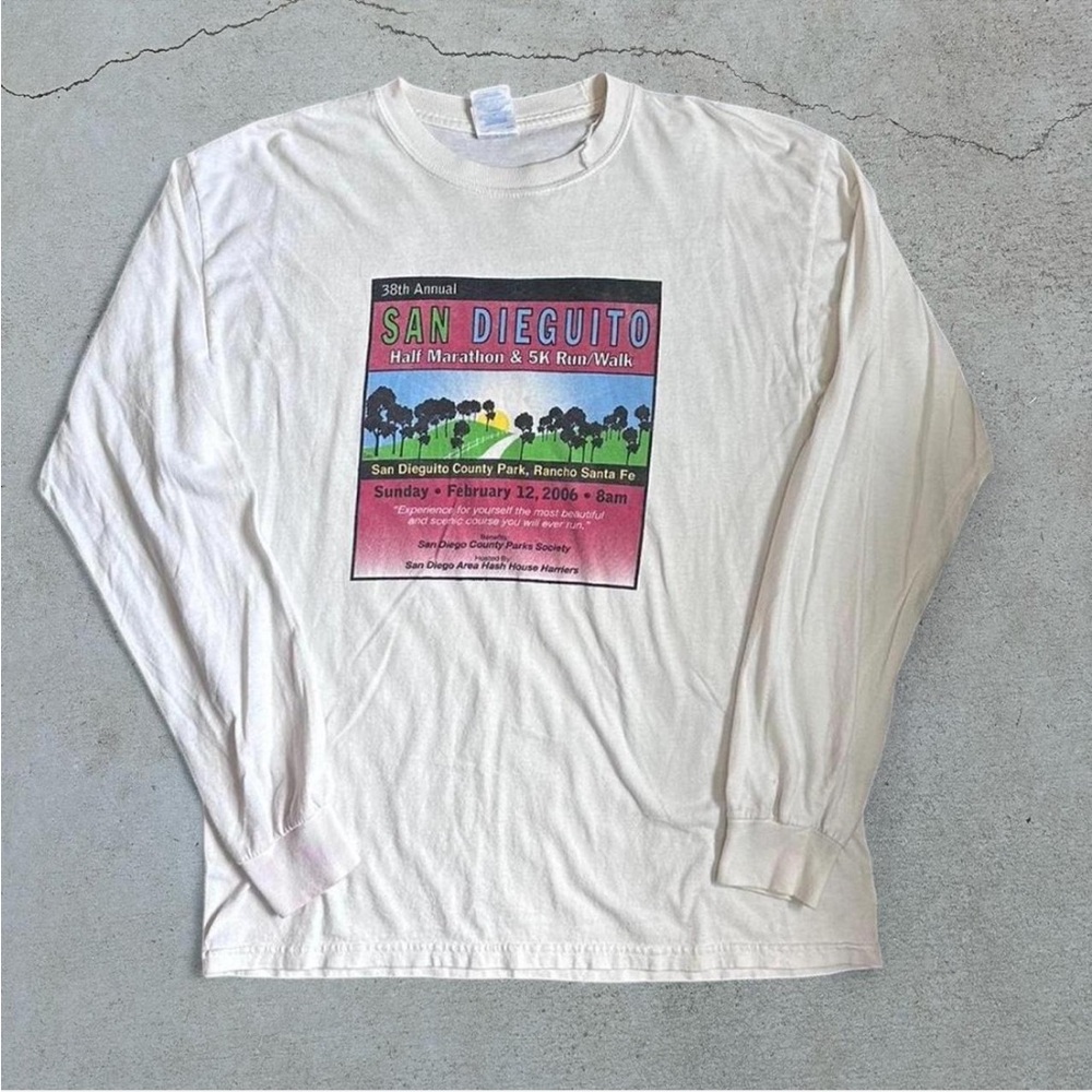 Gildan vintage Cream Long Sleeve marathon Tee with San Dieguito Graphic